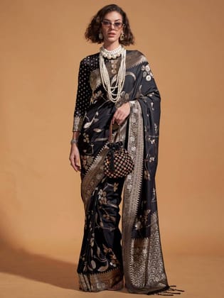 Charcoal color Saree in Georgette fabric with Weaving work