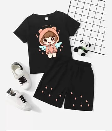 CUTEVIBE Unisex Cotton Blend Top & Shorts ( Black )