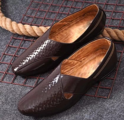 Latest Stylish Men Faux Leather Nagra Juttis/Nagra Loafer/Outdoor Shoes For Mens & Boys - UK6