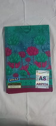 KEERTHANA TRENDS Anand Green and Pink Cotton Saree