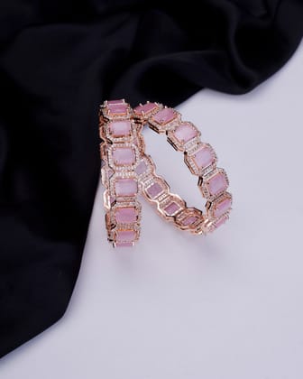Divine Rectangle AD Bangles (Pack of 2)-Mint Pink / Rose Gold / 2.8