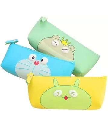 Eclet 3 Pcs Random collection Stationery Eye Pencil Pouch with Zipper Closer For Kids Eye Pouch Art Artificial Leather Pencil Box  (Set of 3, Multicolor)