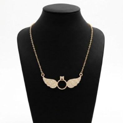 Pavé Wing Ring Pendant Necklace | Gold-Tone Anti-Tarnish Imitation Jewellery