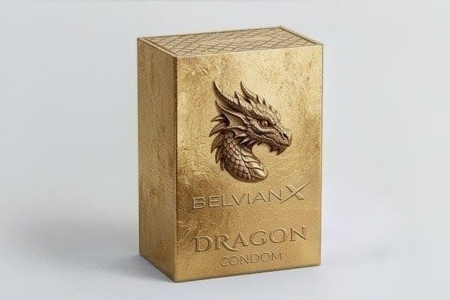 Belvian X Dragon Premium Condom, Ultra Thin Delay, Extra Large, Latex Free, Unscented