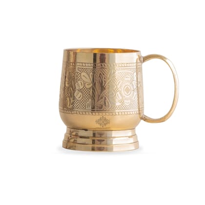 Pure Brass Embossed Design Cup with Handle – 200 ML | Traditional Handcrafted Mug for Serving Water, Milk, or Herbal Drinks-1