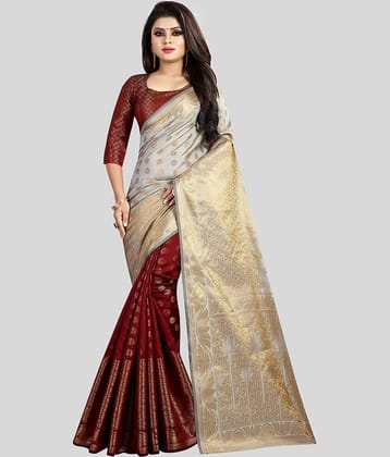 Gazal Fashions Banarasi Silk Embellished Saree With Unstitched Blouse Piece ( Black )