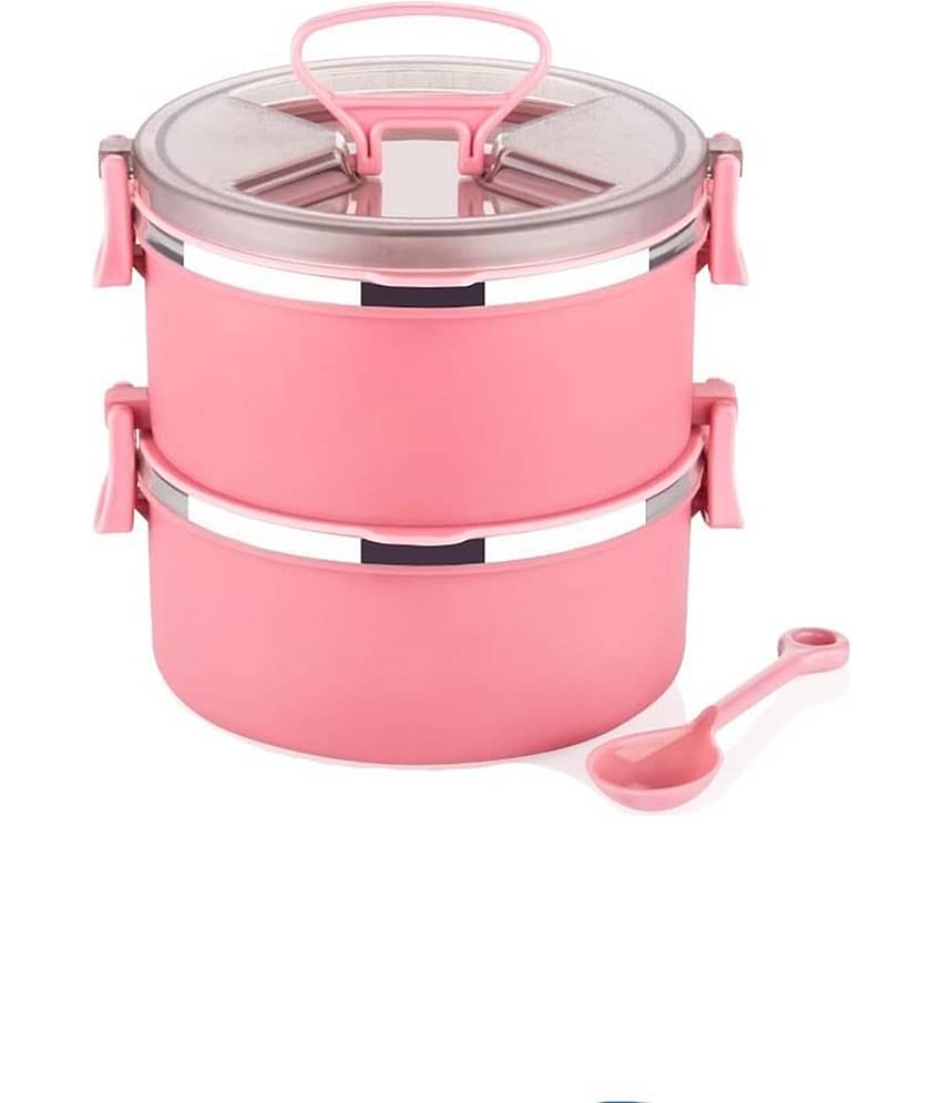 Analog Kitchenware School/College/Office Tiffin Stainless Steel Lunch Box 2 - Container ( Pack of 2 )