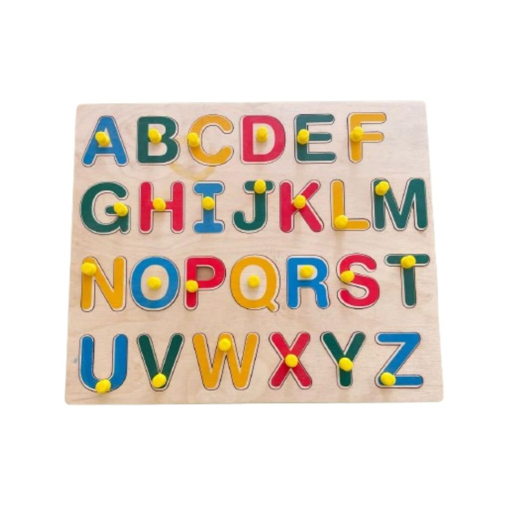 Zuvoy Wooden Alphabet Puzzle Board with Knobs | A to Z ABC Learning Puzzle for Toddlers | Montessori-Inspired Educational Resource for Kids Age 2-5 | Return Gift | Preschool Learning Material