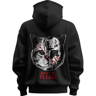 BULL CLOTHING Adopt Me, Please Black Hoodie - Featuring a Bold Cat Design with Ultimate Softness and Comfort (XXL)