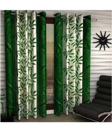 Tanishka Fabs Floral Semi-Transparent Eyelet Curtain 7 ft ( Pack of 2 ) - Green