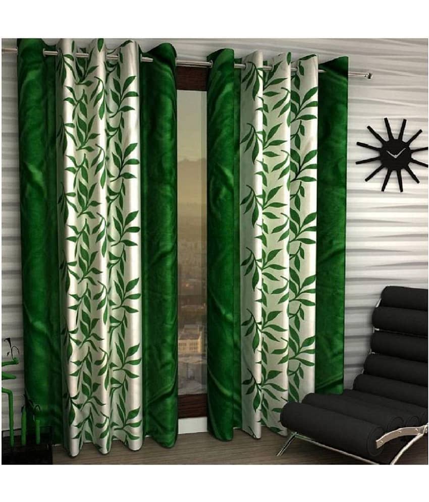 Tanishka Fabs Floral Semi-Transparent Eyelet Curtain 7 ft ( Pack of 2 ) - Green