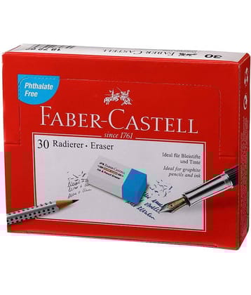 Faber-Castell Ink and Pencil Eraser - Pack of 30 (White and Blue)