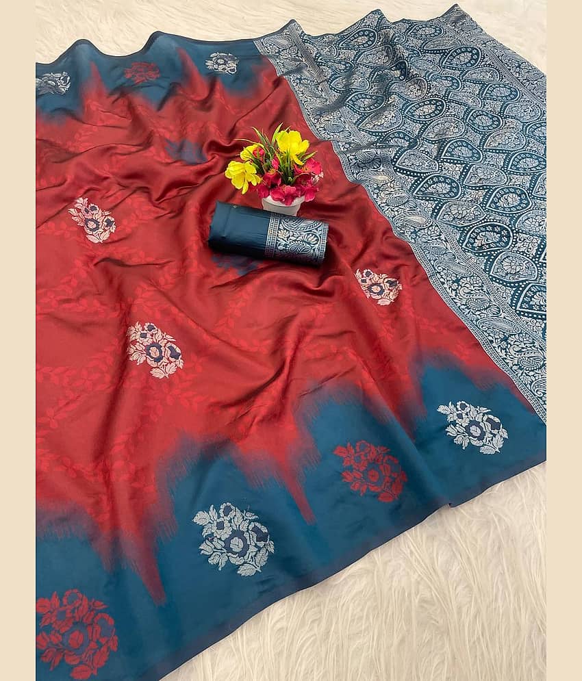 fab woven Art Silk Woven Design Banarasi saree With Unstitched Blouse Piece ( Red )