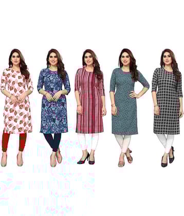KETAKI FASHION Crepe Printed Straight Women's Kurti - Multicoloured ( Pack of 5 )