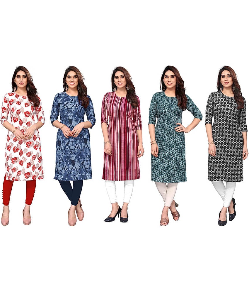 KETAKI FASHION Crepe Printed Straight Women's Kurti - Multicoloured ( Pack of 5 )