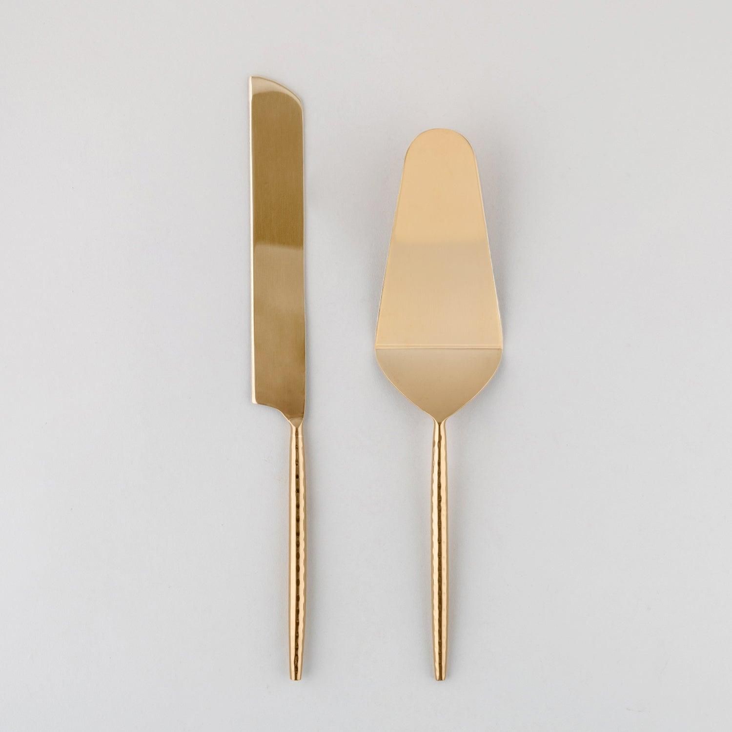 Set of 2 Stainless Steel Cake Cutting Knife & Server with Brass Coating-Cake Cutting Knife- 12.5 inches x 1 inch, Cake Server - 10.5 inches x 2.5 inches. / Stainless steel with a brass coating /