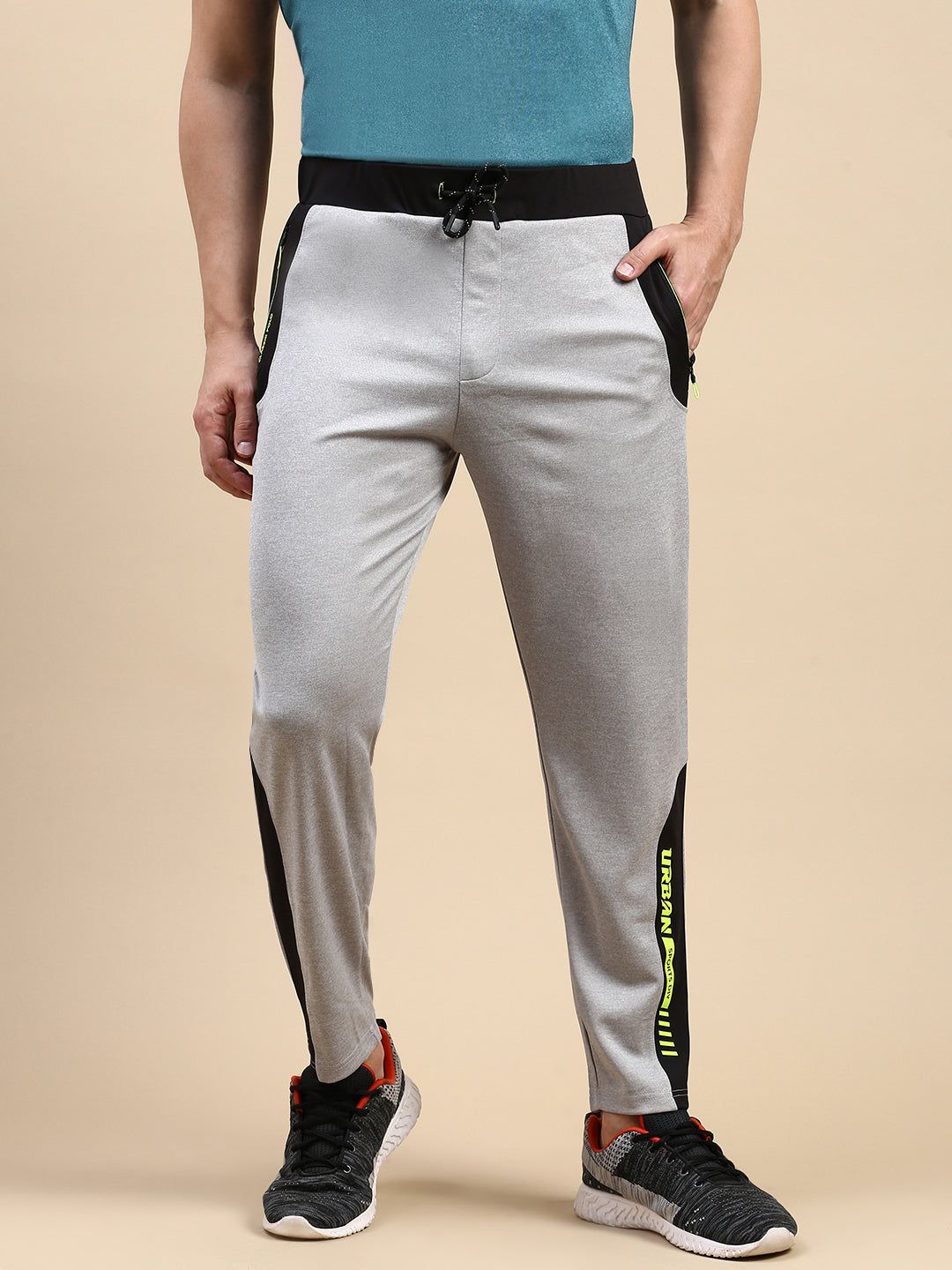 Classic Polo Men's Polyster Light Gey/Black Slim Fit Active Wear Trackpant