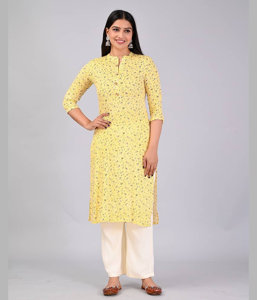 MAUKA Rayon Printed Kurti With Palazzo Women's Stitched Salwar Suit - Yellow ( Pack of 1 )
