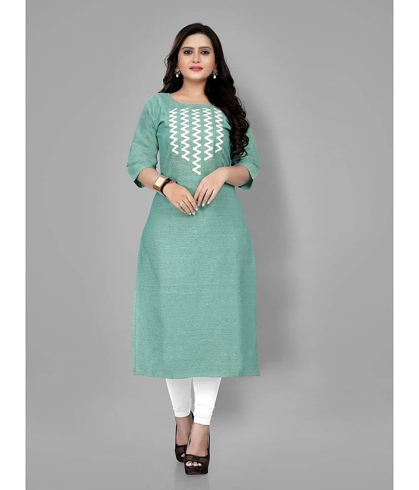 RIAANA - Green Cotton Women's Straight Kurti ( Pack of 1 )