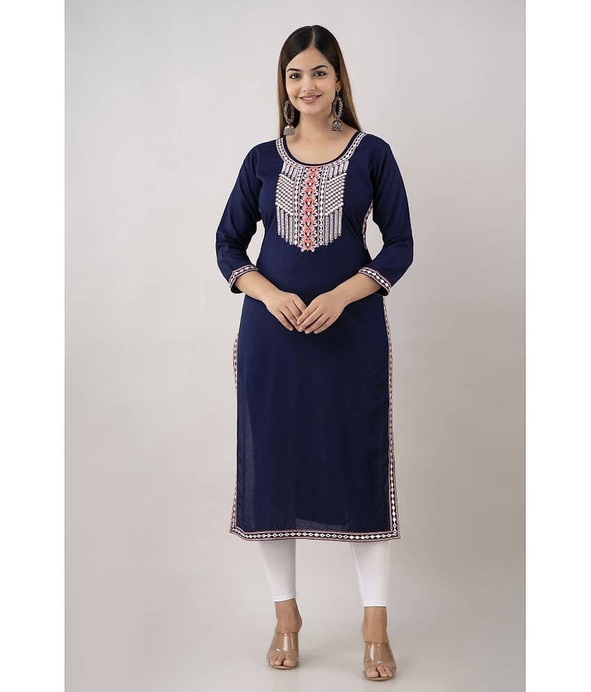 Kapadia - Navy Rayon Women's Straight Kurti ( Pack of 1 )