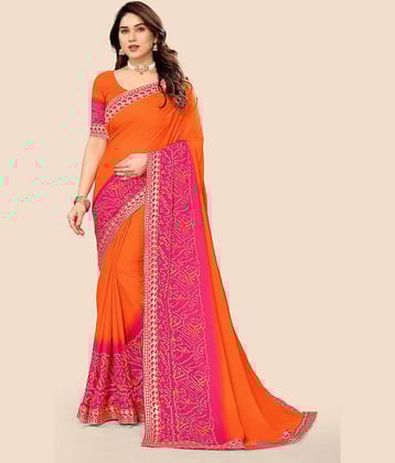 Kanooda Prints Georgette Printed Saree With Unstitched Blouse Piece ( Orange )