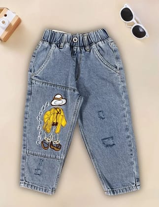 Girls Embroidered Baggy Jeans [GJ-921] (3-12Years)-7-8Y (Size - 30) / Light Blue / Denim
