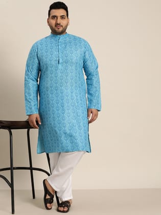 Men's Cotton Blend Blue  Printed Only Long Kurta-46