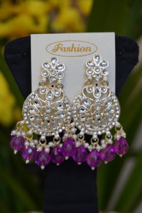 Purple colour chandbali earing-One Size