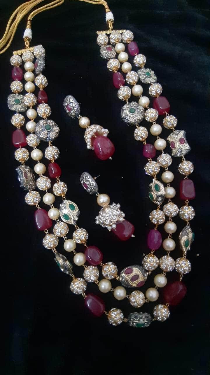 ZEVAR I Pearl Beaded Multilayered Long Necklace Set