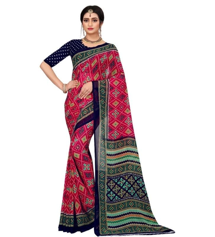 Women's Georgette Floral Print Saree With Unstitched Blouse 5.5Mtr (Pink)-PID54781