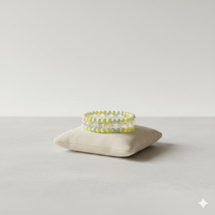 Green and Yellow Beaded Bracelet with Crystal Detailing for Women