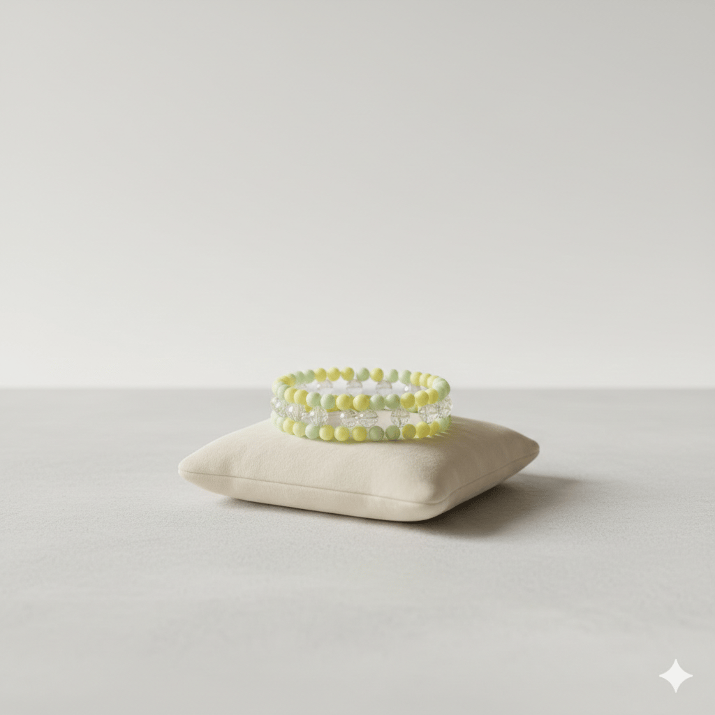 Green and Yellow Beaded Bracelet with Crystal Detailing for Women