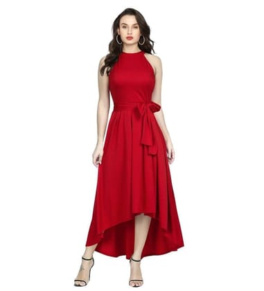 Women's Polyster Solid Helter Neck Sleeveless Dresses (Red, S)-PID56768 Women's Polyster Solid Helter Neck Sleeveless Dresses (Red, S)-PID56768