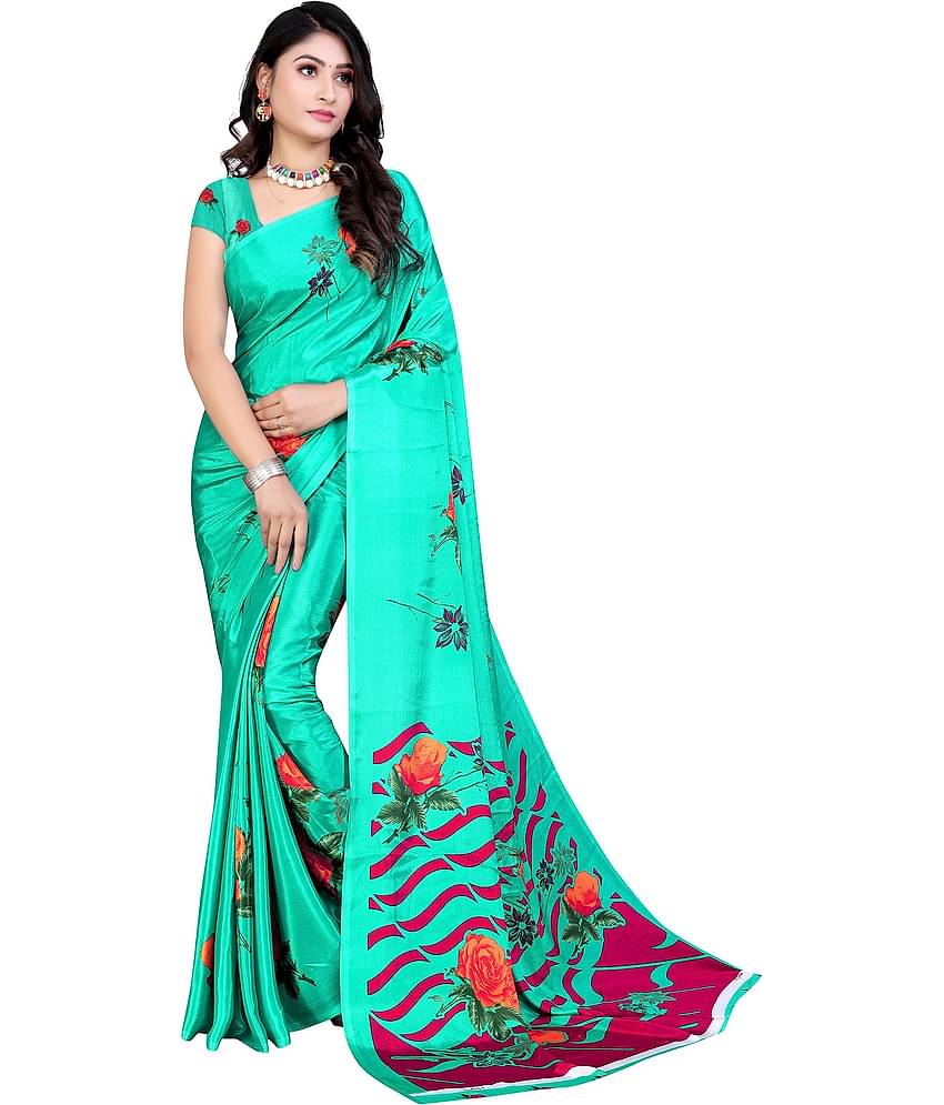 LEELAVATI Crepe Printed Saree With Unstitched Blouse Piece ( Light Green )