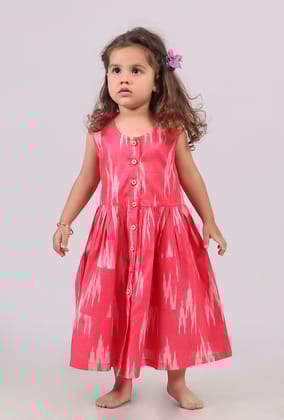 Pink Ikat Flared Dress-1-2Y