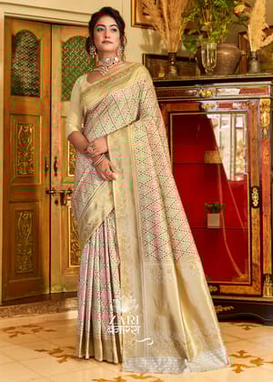 Ahalya:  Banarasi Brocade Saree in the Shades of Beige