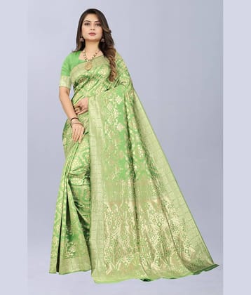 NENCY FASHION Banarasi Silk Embellished Saree With Unstitched Blouse Piece ( Maroon )