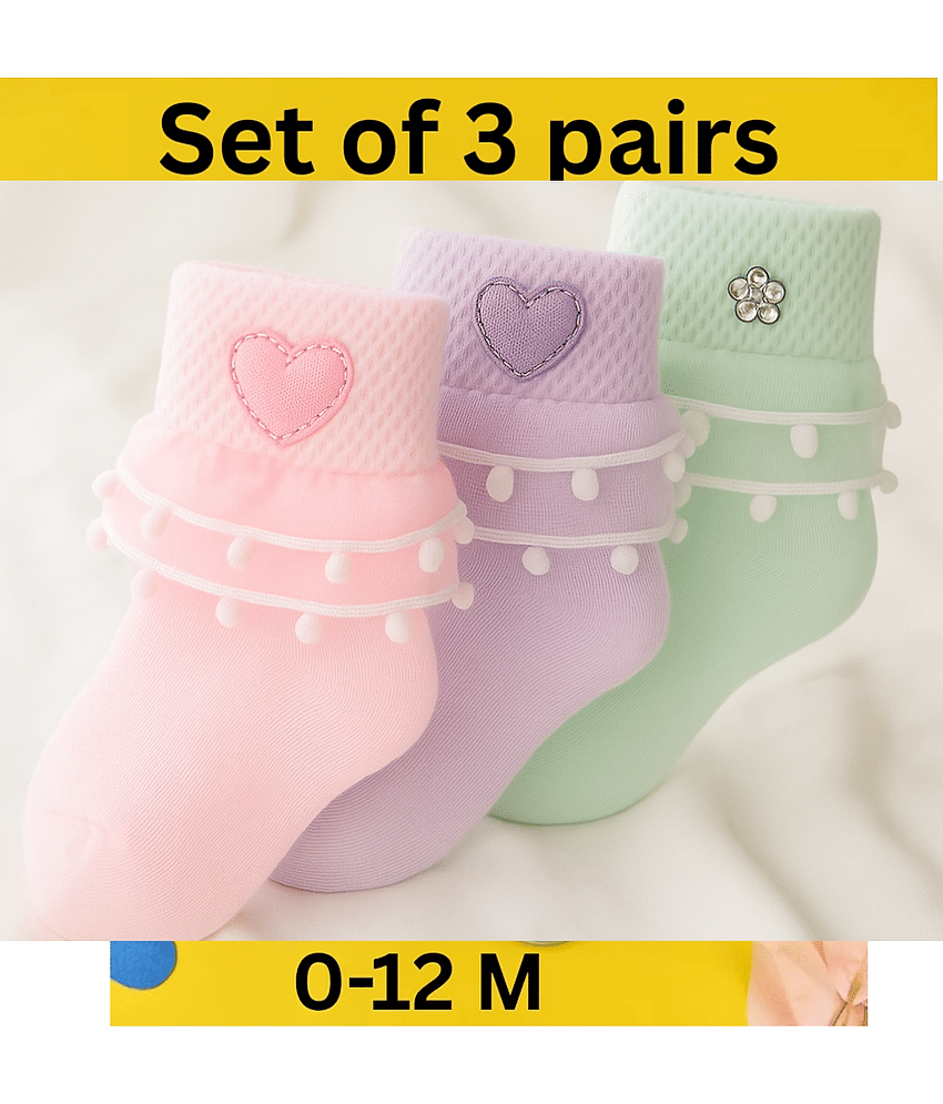 BBYARAJ Pack of 3 Girls Cotton Full Length Socks ( Multi )