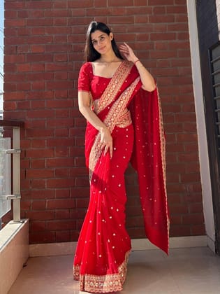 Red Georgette Saree with Sequence Work