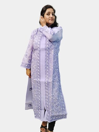 TheHangr Dual Thread Hand Embroided Blueberry Shade Cotton Lucknowi Chikankari Kurti