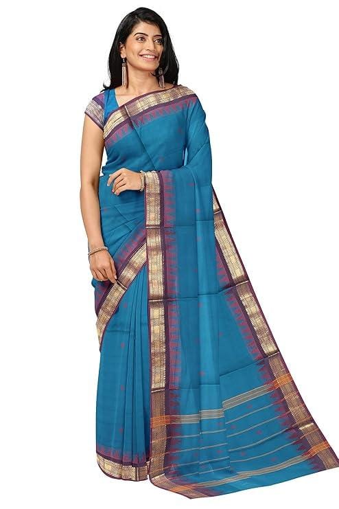 SENSAN Women’s Chettinad Cotton Saree without Blouse Piece