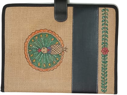 Handmade Tikuli Painting Jute File Folder - Eco-Friendly A4 Document Organizer with 2 Compartments