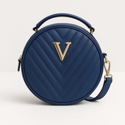 Trendy Sling Bag for Women Quilted Round Shape Crossbody Handbag with Stylish Finish (Blue)