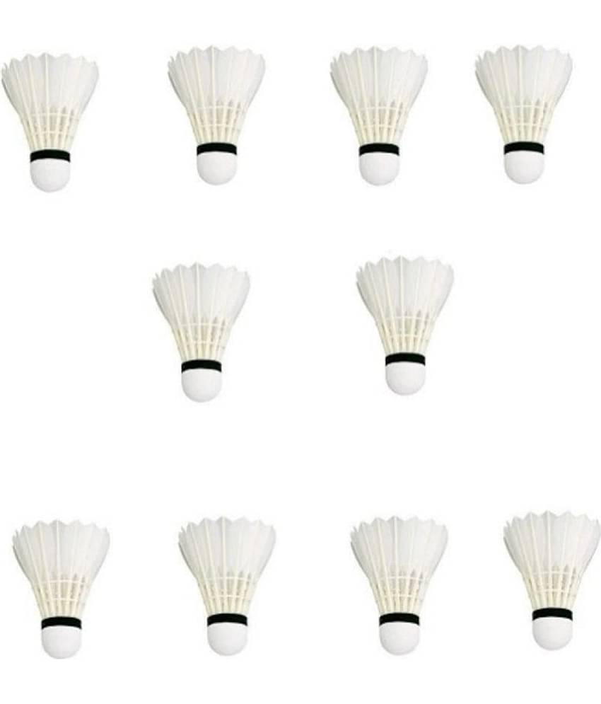 Monika Sports Feather Badminton ShuttleCock Pack of 10 - White