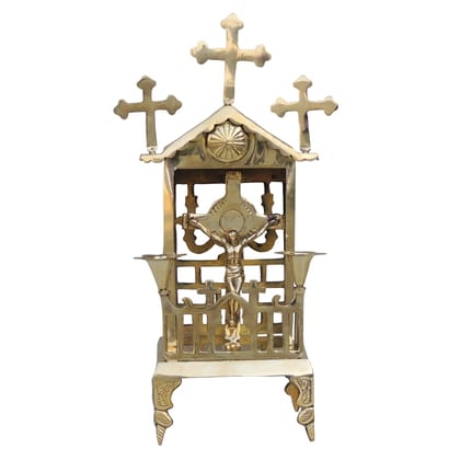 Brass Jesus Christ Church With Candle Stand � Divine Religious Decorative Piece, Height : 15.5 Inch (ZMAS576 E)