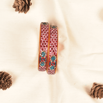 Pair of broad bangles in maroon and pink tones-2-2