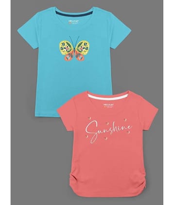 HELLCAT Pack of 2 Girls Cotton Blend T-Shirt ( Multicolor )