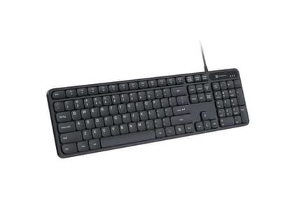 Portronics Ki-Pad 3 USB Wired Keyboard with Large Keycaps, Noise-Free Typing, Fn Multimedia Hotkeys, Full-Size Layout with Num Pad, Ergonomic Design, 1.5m USB Cable, for Laptop, PC, Mac - Black