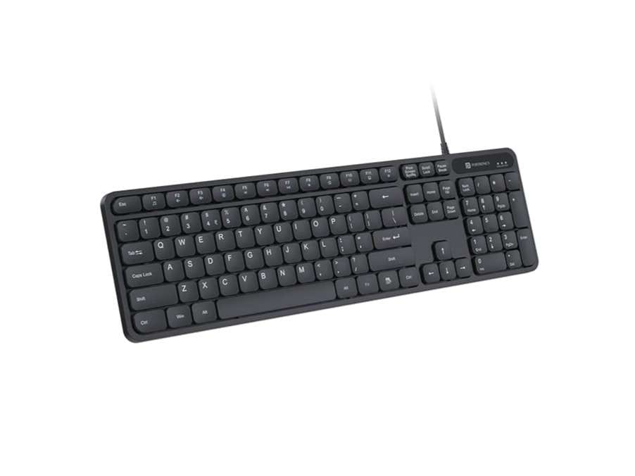 Portronics Ki-Pad 3 USB Wired Keyboard with Large Keycaps, Noise-Free Typing, Fn Multimedia Hotkeys, Full-Size Layout with Num Pad, Ergonomic Design, 1.5m USB Cable, for Laptop, PC, Mac - Black