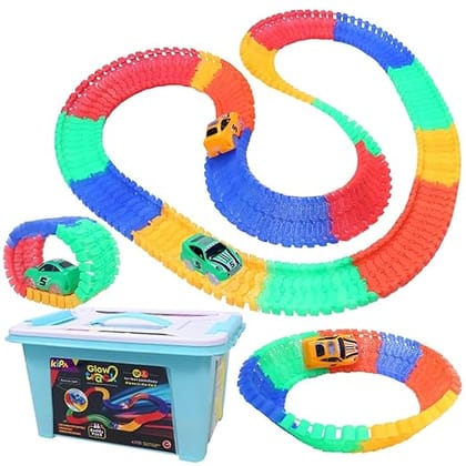 Braintastic 2 Magic Race car with 238 Bend Flex and Glow Tracks, Plastic Magic 14 Feet Long Flexible Tracks Car Play Set for Kids (Multicolour)
